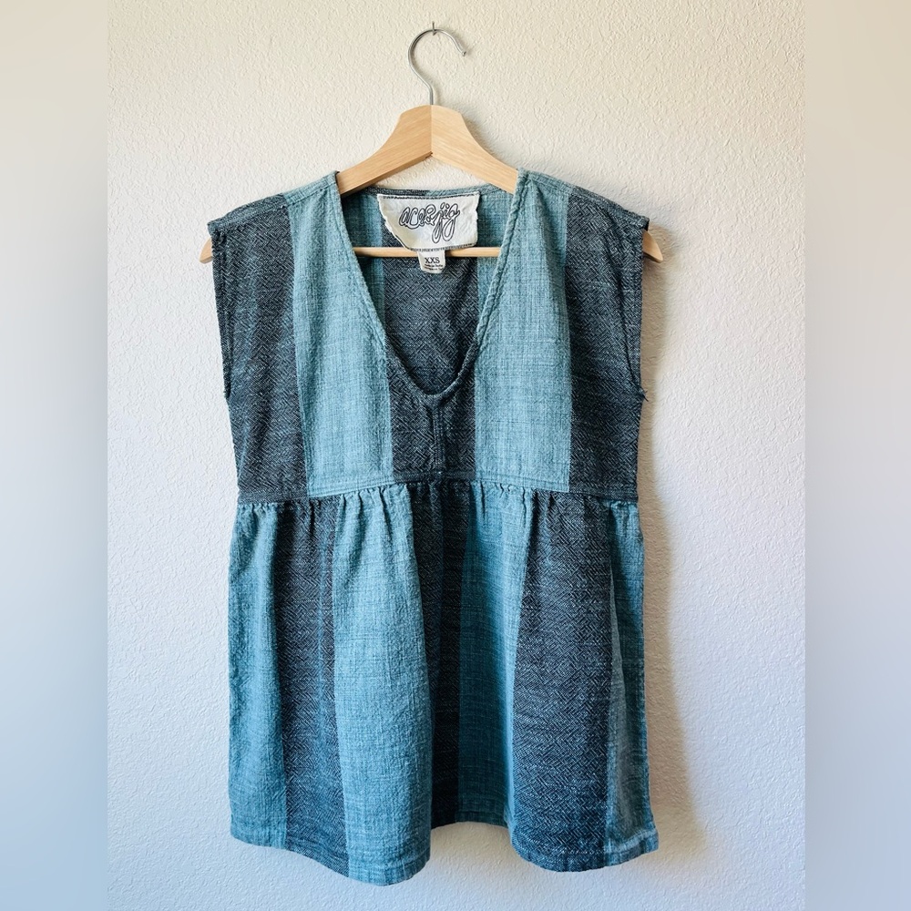 Ace & Jig Teal Blue Stripe Sleeveless V-neck Blouse.